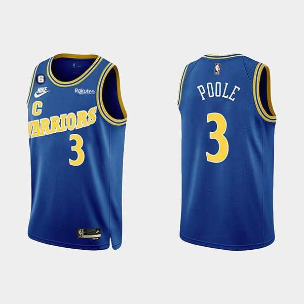 Mens Golden State Warriors #3 Jordan Poole 2022-23 Blue With No.6 Patch Stitched Basketball Jersey Dzhi